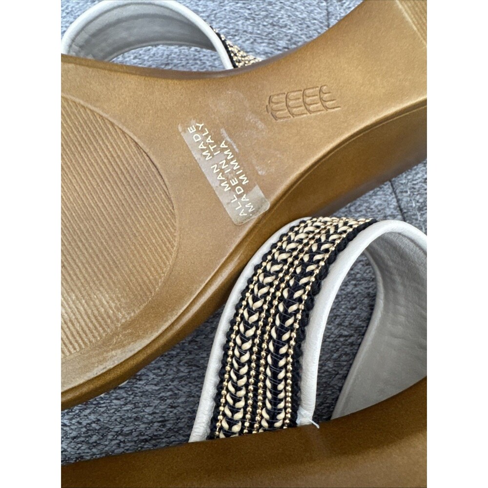 Toscanella Handmade Italy Ella Cream with Gold Black Accent Wedge Sandal SZ 9.5 - Picture 8 of 16